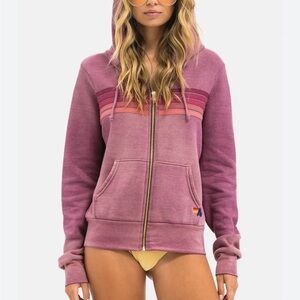 5 Stripe Zip Hoodie Faded Berry
